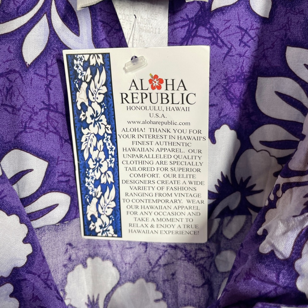Vintage Aloha Republic Hawaiian Shirt Mens XL Purple Floral Made in Hawaii USA - Picture 3 of 8